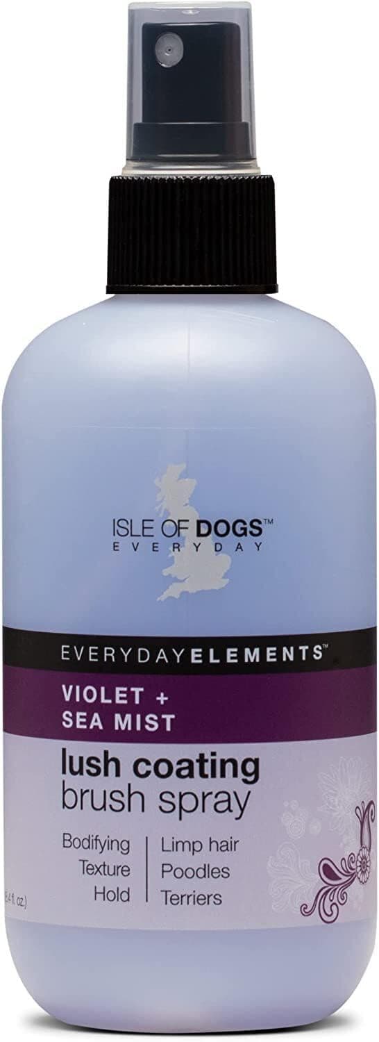 Isle of Dogs - Everyday Elements Lush Coating Brush Spray For Dogs - Violet + Sea Mist - Daily Use Volumizing Spray With Hold For A Fuller, Fluffier Coat Between Baths - 8.4 Oz, (720-8oz)