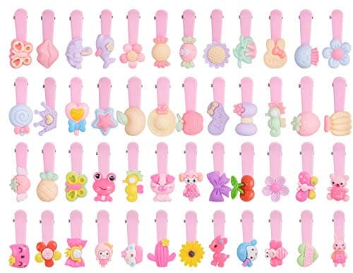 30pc hair clips for girls,materasu Pink Cartoon Animals Fruit Rainbow Cute Design Snap Clip Hair Accessories for Baby Grils Toddler Women