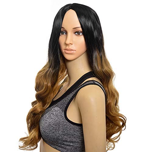 SiYi fashionStyle 24inch Long Curly Black Ombre Blonde Wig for