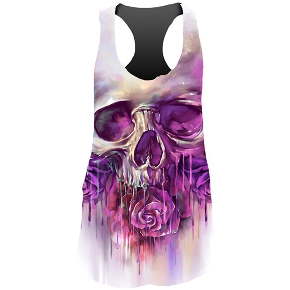 Lethal Angel Women's Painted Skull Sublimation Racer Back Tank Top Purple/White L