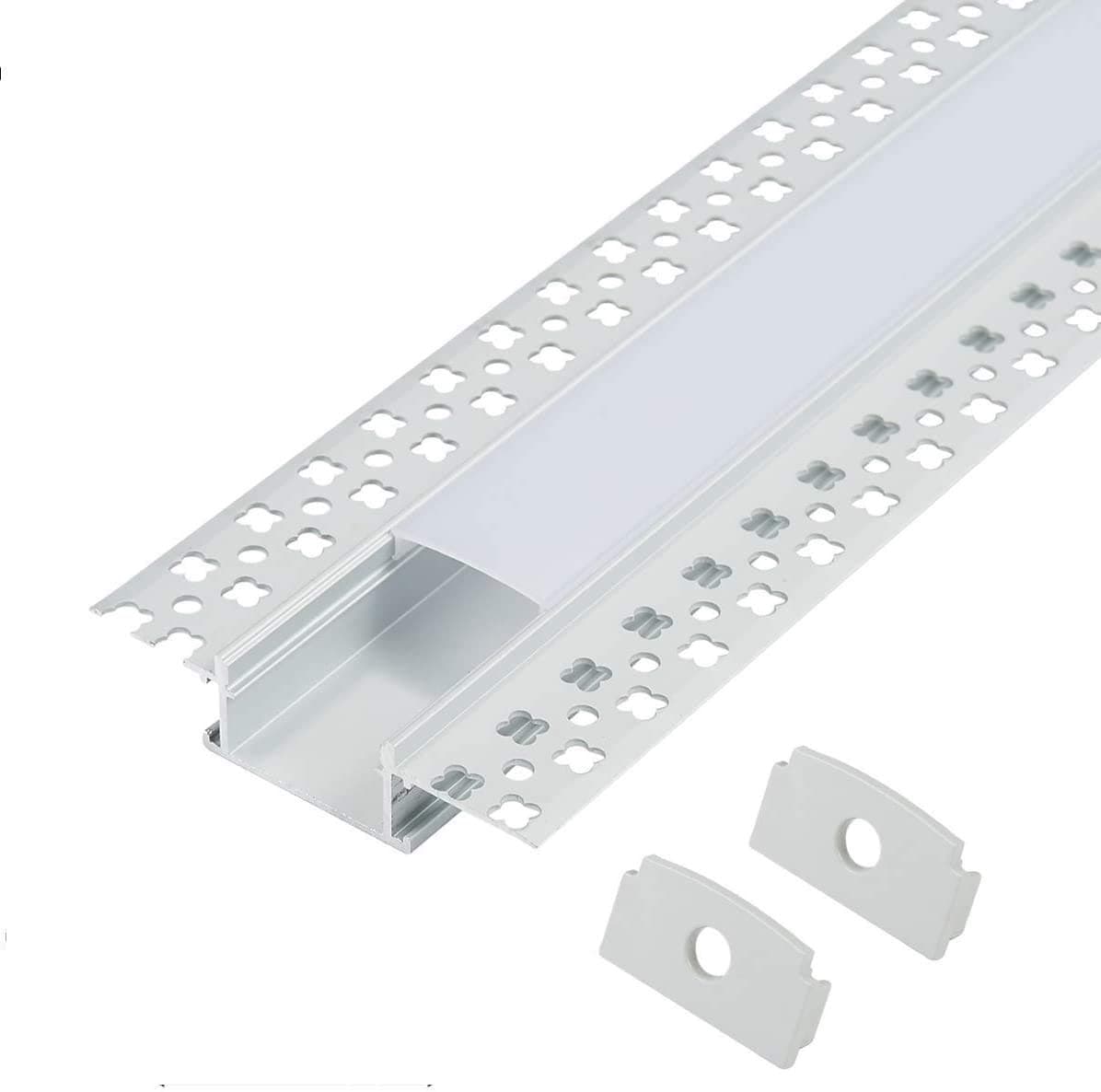StarlandLed Plaster-in LED Aluminum Channel 6-Pack 3.3ft with Flange for LED Strip, Drywall Aluminum Profile with Clip-in Diffuser and End Caps
