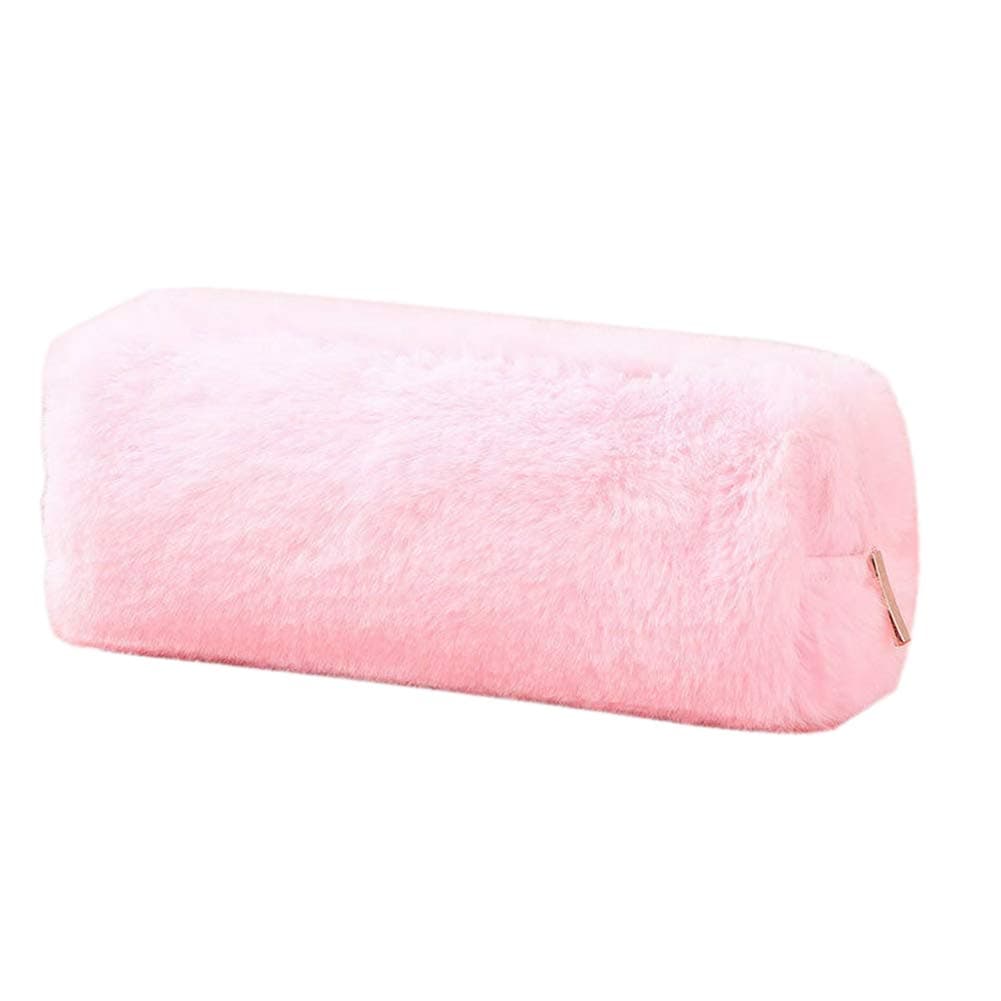 Kawaii Women Girls Plush Fuzzy Fluffy Pencil Case Coin Purse Makeup Storage Bag Pink