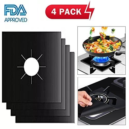 4-Pack Reusable Gas Stove Burner Covers -Gas Range Protectors - Gas Stove Burner Protector Liner Cover Clean Mat Pad - Non-Stick, Dishwasher Safe, Easy to Clean （Black）