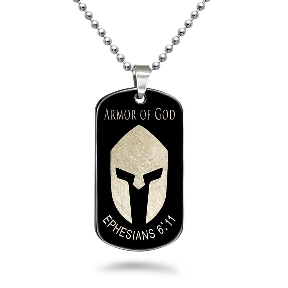 Stainless Steel Dog Tag Necklace, Armor of God Ephesians 6:11 Bible Verse, Stainless Steel Chain SSN423