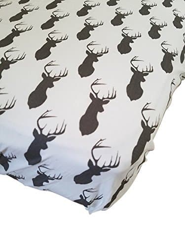Danha Premium Fitted Cotton Crib Sheet Grey with White Deer Print – Standard Crib Mattress Size – Toddler, Kids Bedding – Woodland Animals Nursery Décor Theme