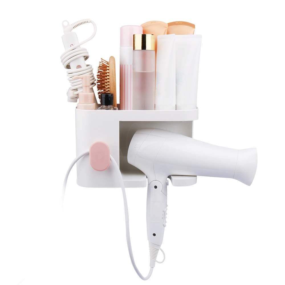 AriTan Wall Mounted Hair Dryer Holder Rack, No Drilling Styling Tool Organizer Storage Basket for Bathroom, Give 10 Hooks + 1 Soap Holder