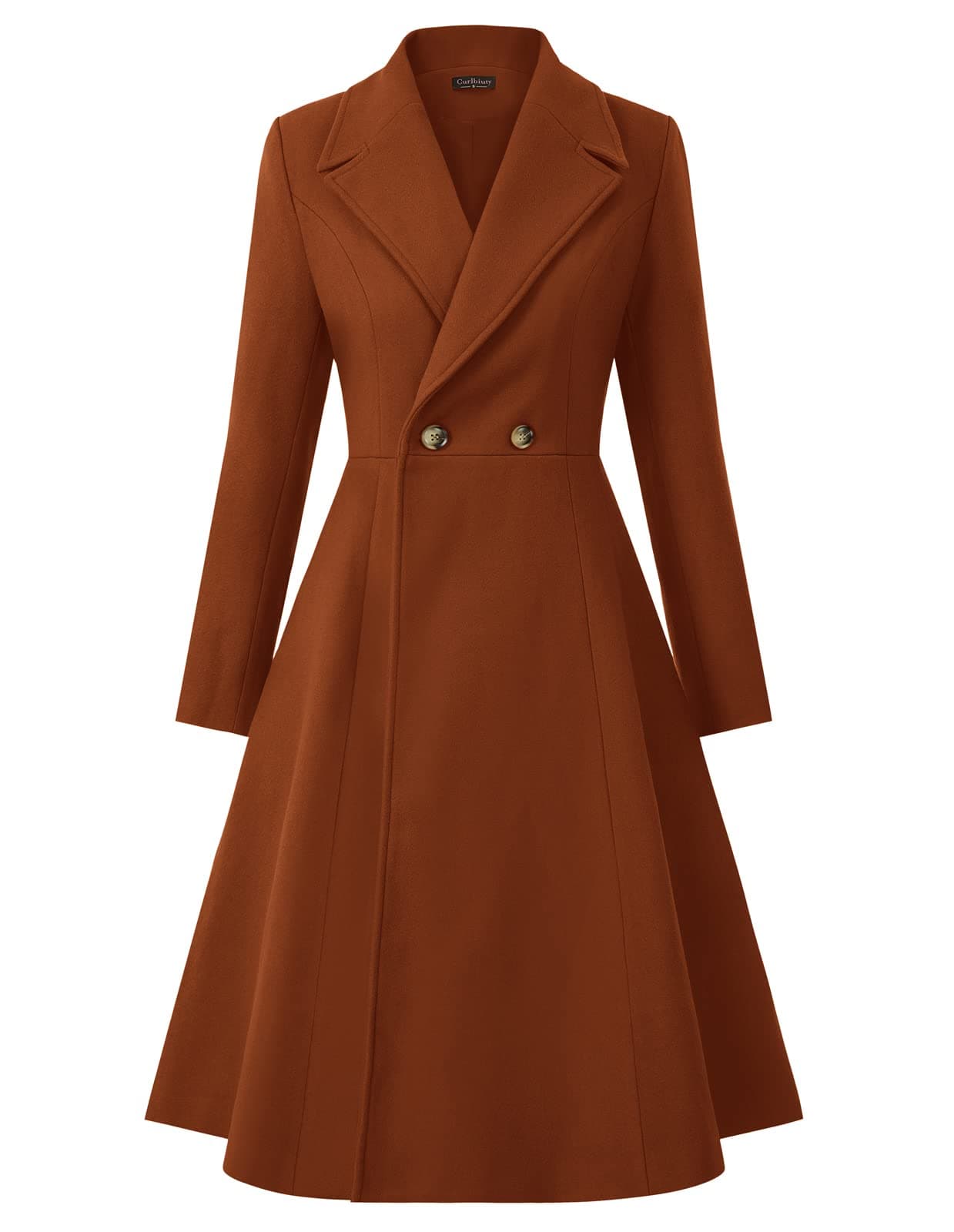 CURLBIUTY Women's Pea Coat Double Breasted A Line Long Trench Coat Winter Dress Coat with Pockets