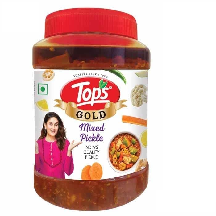 TOPS Gold Mixed Pickle- 900 gm | Perfect blend of nine Farm-Fresh seasonal vegetables and healthy mustard oil prepared from finest mustard seeds.