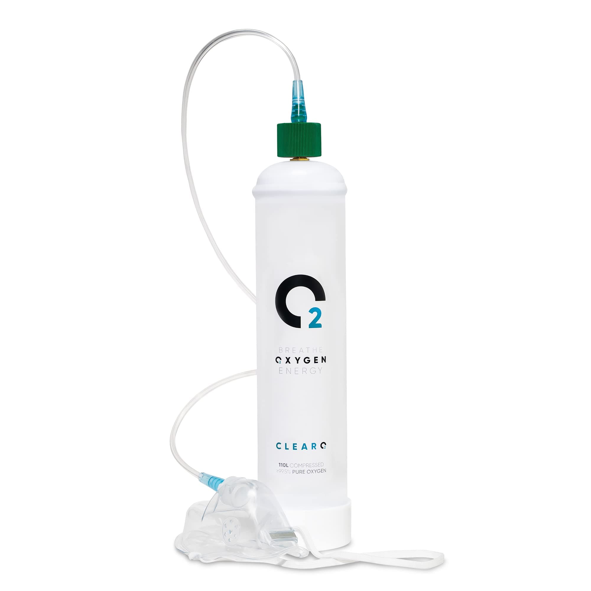 110L Oxygen Cylinder with Valve, Mask and Tube | Pure Breathing Oxygen in a Lightweight Disposable Steel Canister | Made in Britain