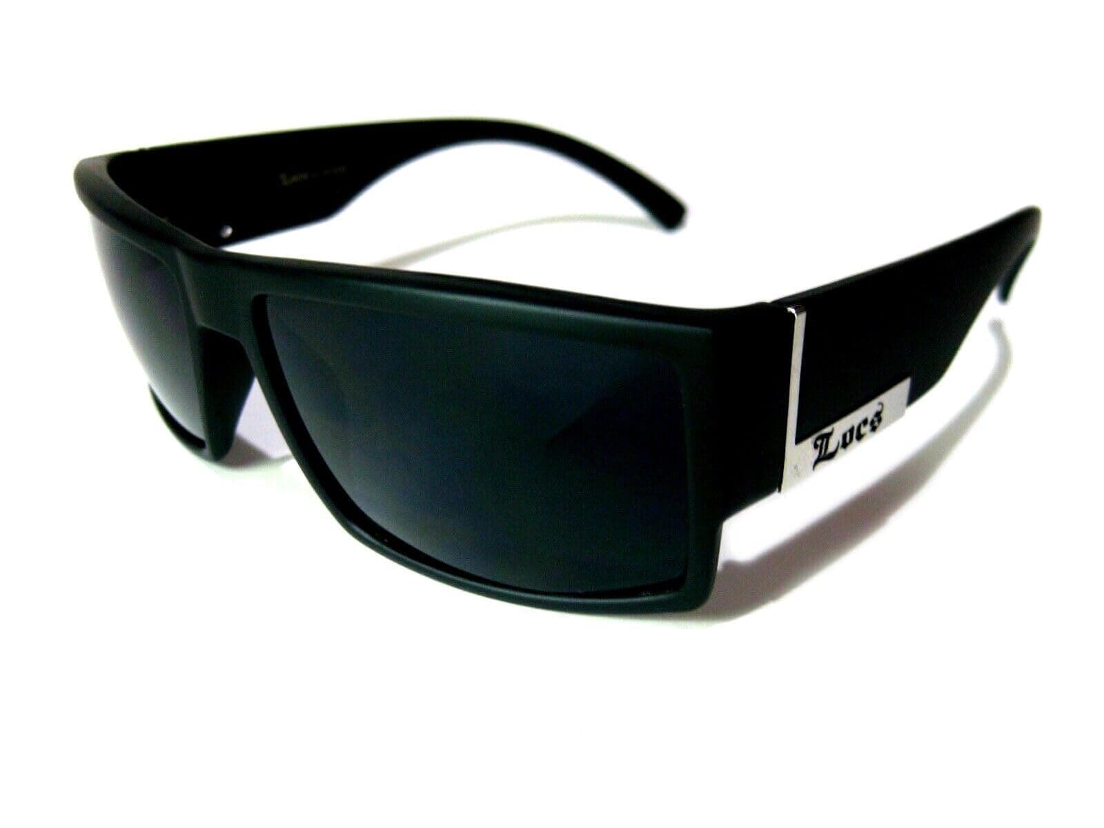 Locs Mens Flat Top Gangster Sunglasses Black Silver Frame 91026