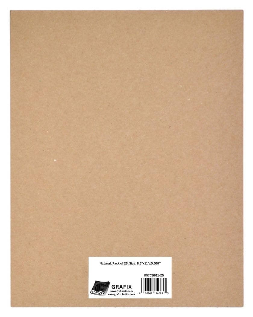 Grafix CB81125 Pack of 25 – Acid-Free 0.057” Chipboard Sheets, Create Three-Dimensional Embellishments for Cards, Papercrafts, Mixed Media, Home Décor, and More, Natural, 8.5 x 11