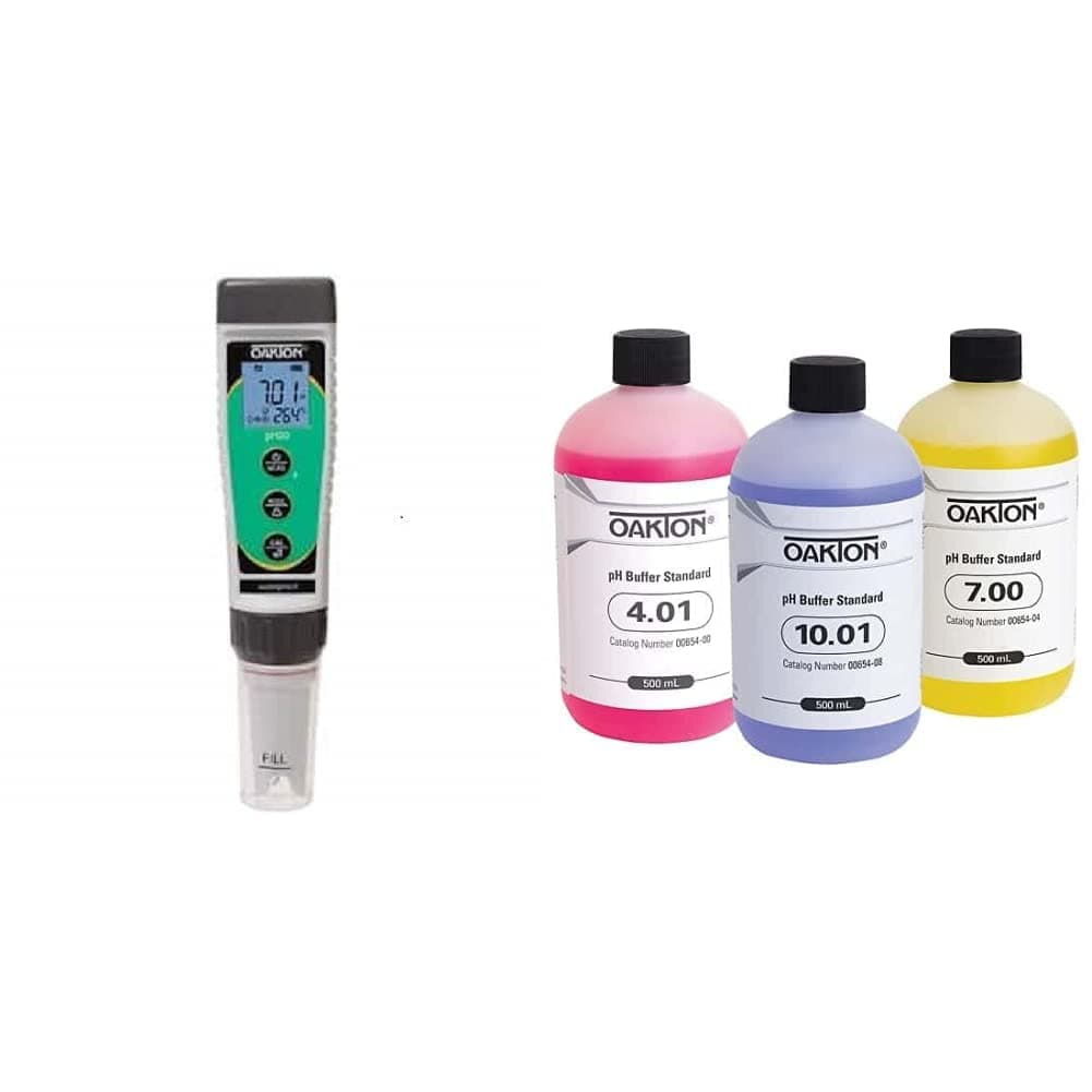Oakton pHTestr 30 Waterproof pH Testr 30 Pocket Tester & AO-05942-10 Buffer Pack; 500 mL of Each pH 4.01, 7.00, and 10.01 (Pack of 3)