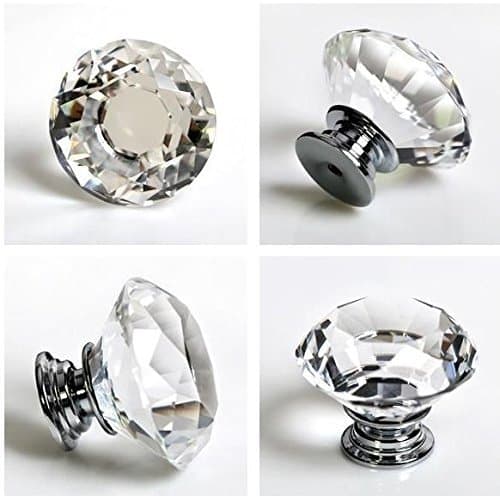 Eshowy 4 X 40MM Clear Crystal Glass Diamond Cut Door Knobs Kitchen Cabinet Drawer knobs+Screw Home Decorating