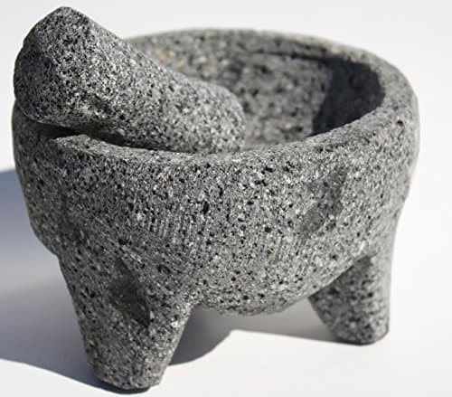 Hand Carved Mexican Molcajete - Guacamole Mortar and Pestle and Salsa Maker - Make Countless Authentic, Flavorful and Mouthwatering Dishes - 8.5 Inch