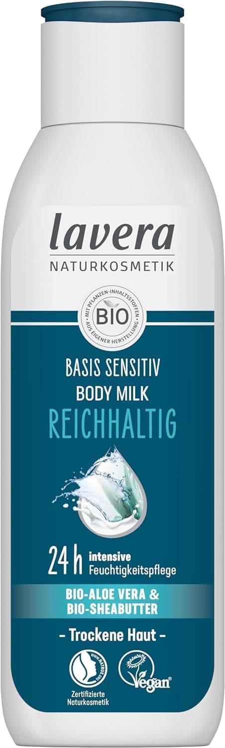 lavera basis sensitiv Body Milk Rich - aloe vera & shea butter - 24 h intensive moisturizing care - PETA certified - biodegradable - vegan - natural cosmetics - 8.45 fl.oz.