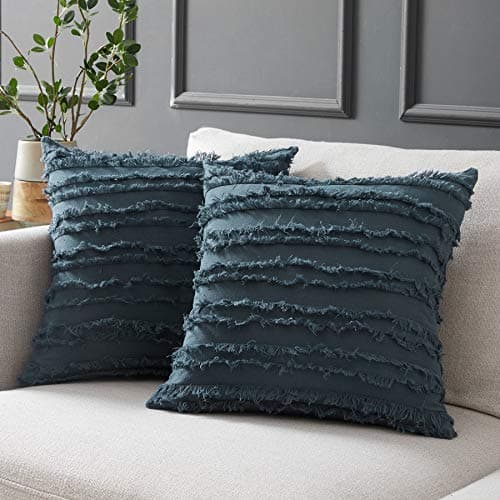 Longhui bedding Grey Blue Throw Pillow Covers for Couch Sofa Bed, Cotton Linen Decorative Pillows Cushion Covers, 24 x 24 inches, Set of 2