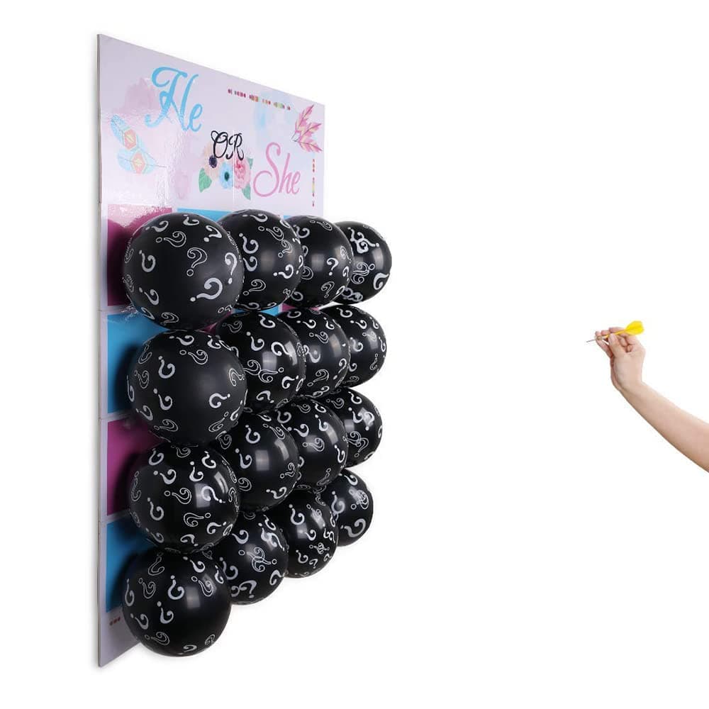 HABILE Baby Gender Reveal Dart Game, 8 Blue 8 Pink Foam Boards, Boy or Girl Black Confetti Balloon Party Decoration kit (2 Darts))