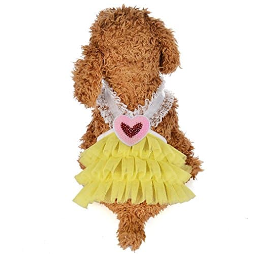 Wakeu Small Dog Girl Dress Pet Puppy Cat Lace Tutu Stripe Vest Skirt Clothes (S, Series 2 ~Yellow)