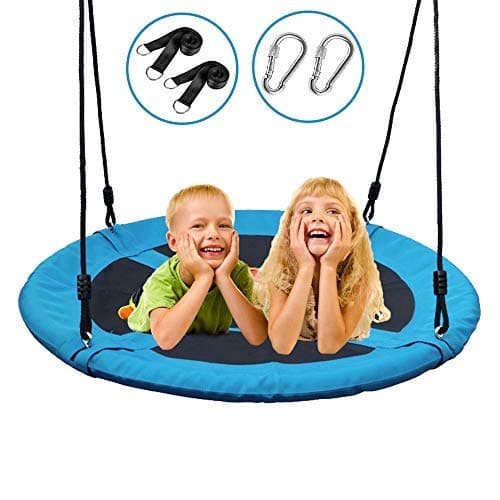 Dooke 700 lb Saucer Tree Swing for Kids 40 Inch 900D Oxford with Waterproof Frame and 2 Hanging Straps (Blue)