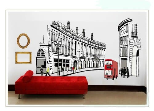 DIY Home Decor Art Removable Wall Stickers London Street & London Bus Wall Decals #77