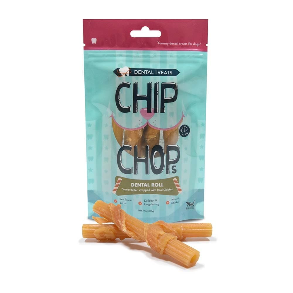 Chip Chop Peanut Butter and Real Chicken Flavour Dental Roll Dog Treat, Easily Digestible, Healthy Dog Treat, Perfect for Snacks, Suitable for All Dog Breeds, 80gm