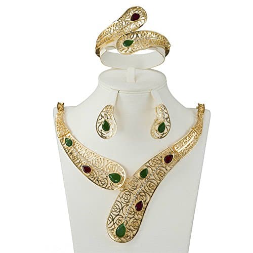 MUKUN Gold Plated Crystal Drop Shape Jewelry Sets, Fashion Bridal Jewelry Set for Wedding,Dubai Costume Jewelry for Women