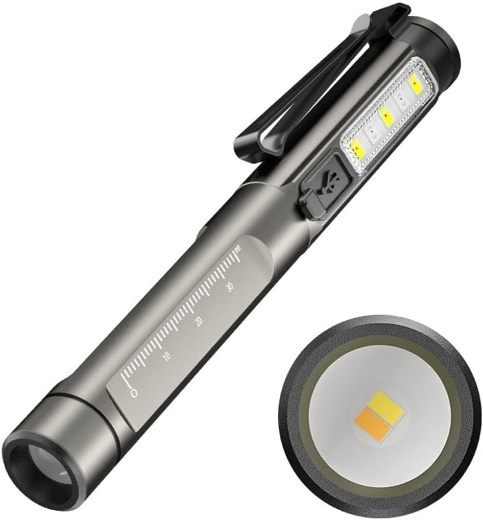 Diagnostic Medical Penlight, Rechargeable USB Pen Torch Light, Reusable LED Penlight with White/Yellow/UV Light, Built-in Battery, Pupil Gauge for Doctor, Nurse, Emergency [Energy Class A+]