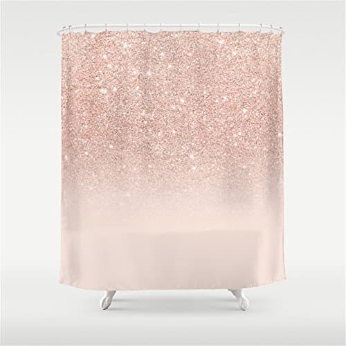 Huisfa Rose Gold Faux Glitter Pink Ombre Color Block Shower Curtain 72 x 72 inches