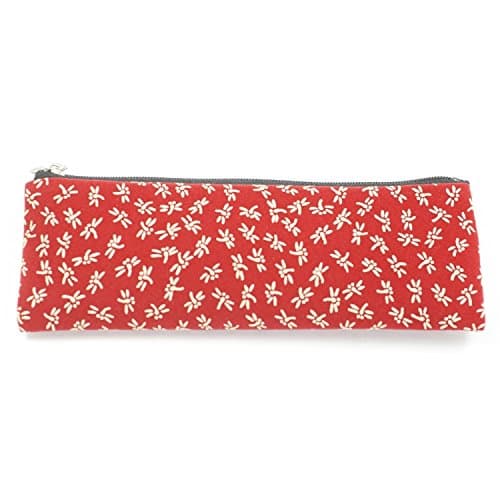 Kyoto-made INDEN-Style Ojuzu Nenju case Pen case , or Jewelry case Dragonfly (Red, White) [ Made in Kyoto, Japan]