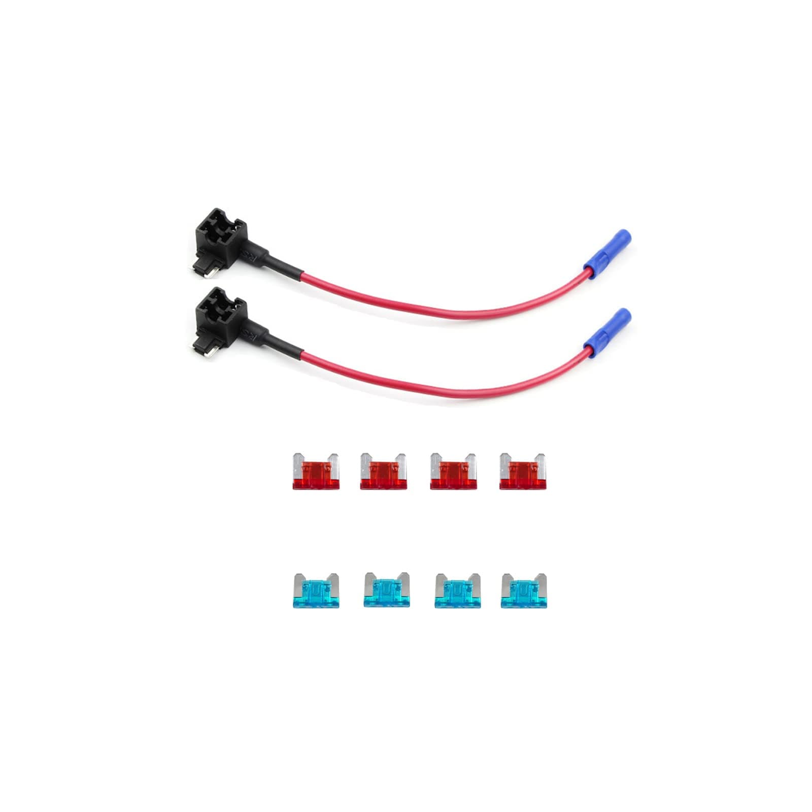 KOLACEN Automotive Car Truck 2 Pieces 16 Gauge Add-a-circuit Fuse TAP Adapter for Low-profile Mini Blade Type Fuse + 8 Pieces Low Profile Mini Fuse 10Apm 15Apm