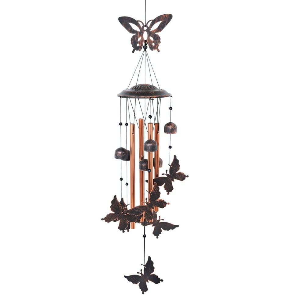 BLESSEDLANDButterfly Wind Chime-4 Hollow Aluminum Tubes -5 Wind Bells 7 Butterflies-Wind Chime with S Hook for Indoor and Outdoor