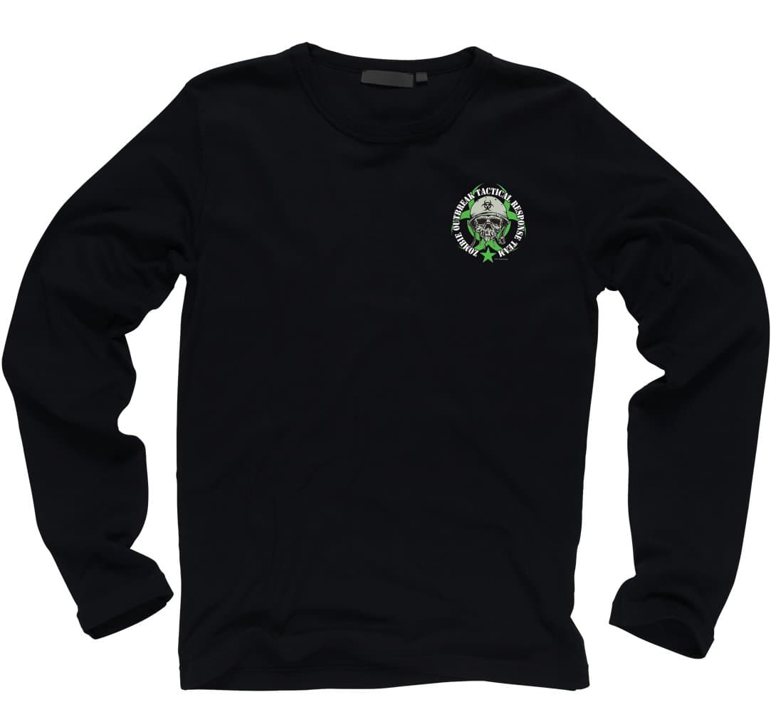 Zombie Outbreak Containment with Skull Long Sleeve Neon Green T-shirt (M)