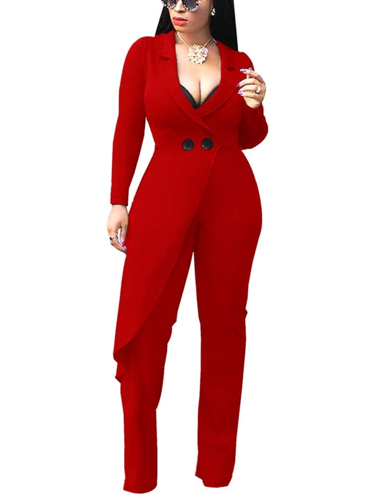 Choichic Women's Wide Leg Jumpsuits - Elegant Long Sleeve Romper High Waisted Palazzo Flare Pants Suit