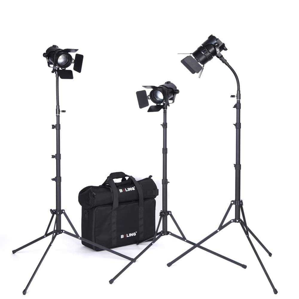 BOLING BL-50C 50W Fresnel Led Lighting Kit 2500K-5800K Bi-Color CRI 95 with Lighting Stand and Batteries Professional LED Video Film Lighting Kit (2*Zoom Light and 1*Fixed Light)