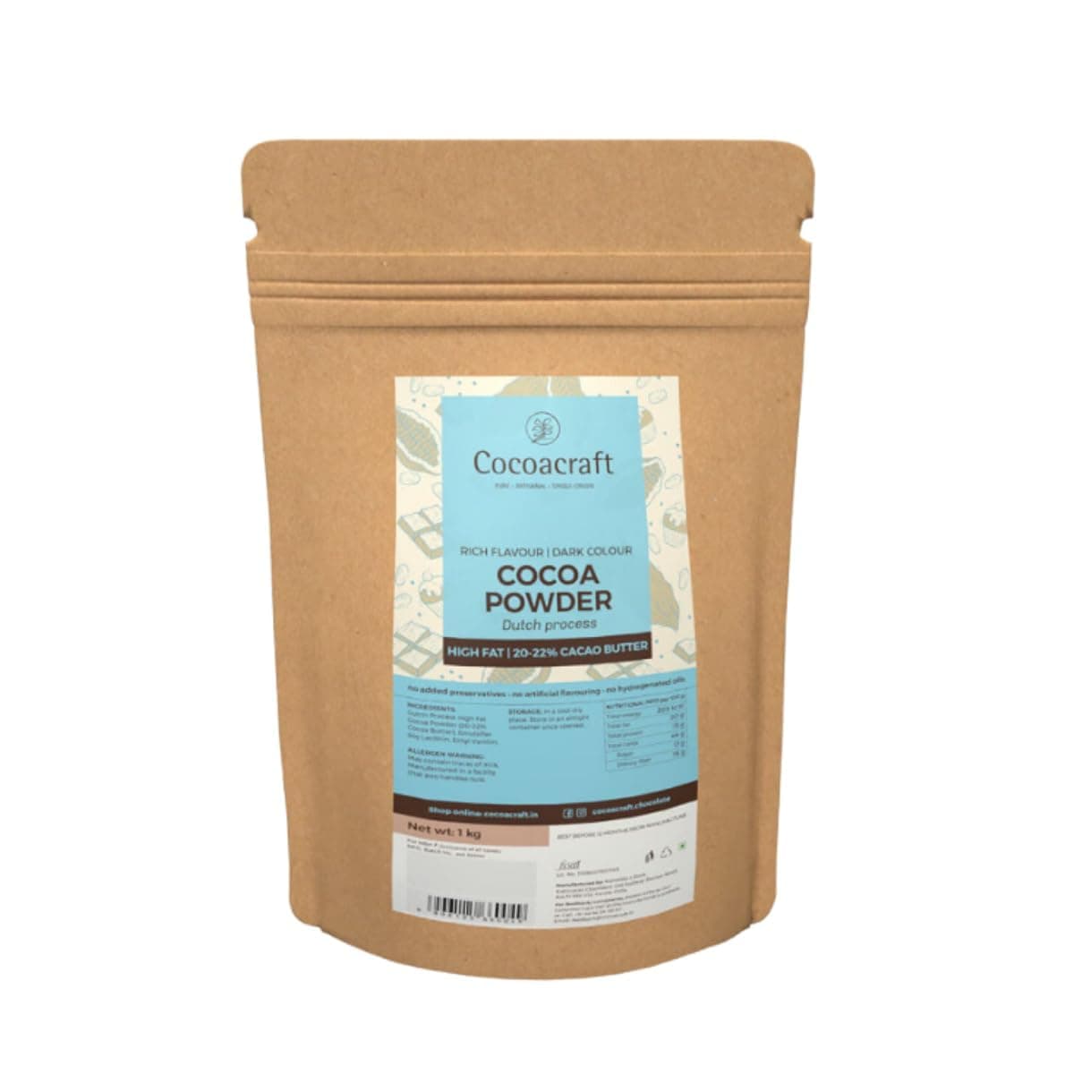 Cocoacraft Dark Cocoa Powder with 20% Cacao Butter 1kg | 100% Dutch-Processed Handmade Artisanal Cocoa from Kerala for Baking, Cooking, Brownies, Cakes, Desserts, Hot Chocolate and Beverages