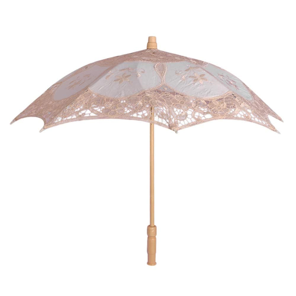Elegant Lace Parasol Umbrella,Handmade Compact Wooden Handle Dome Umbrella Classic Decorative Umbrella for Weddings Decoration,Photo Props and Garden Party(Small)