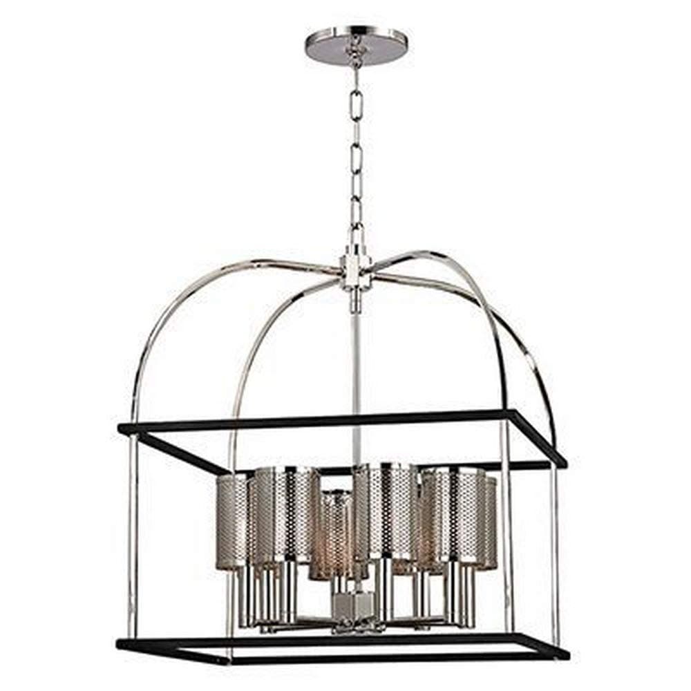 Vestal 8-Light Chandelier - Polished Nickel Finish with Polished Nickel Metal Shade