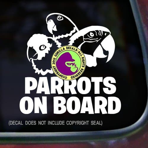 Parrots ON Board Macaw Amazon Conure Bird Love Parrot Vinyl Decal Sticker Car Window Door Wall Sign White