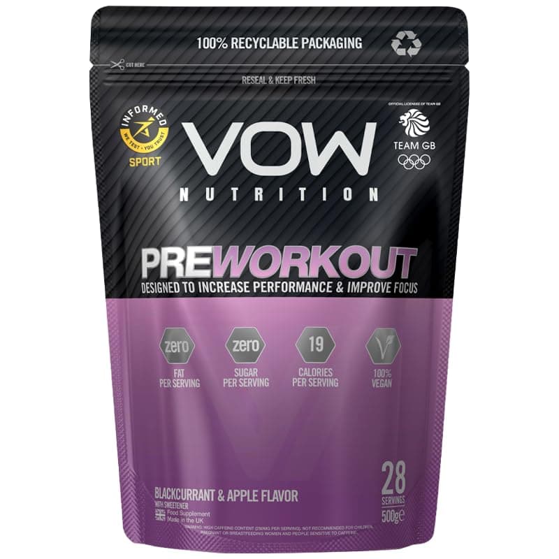 Vow Pre Workout Advanced Complex with Creatine, Beta Alanine, Caffeine, Improve Energy & Focus (Blackcurrant & Apple)