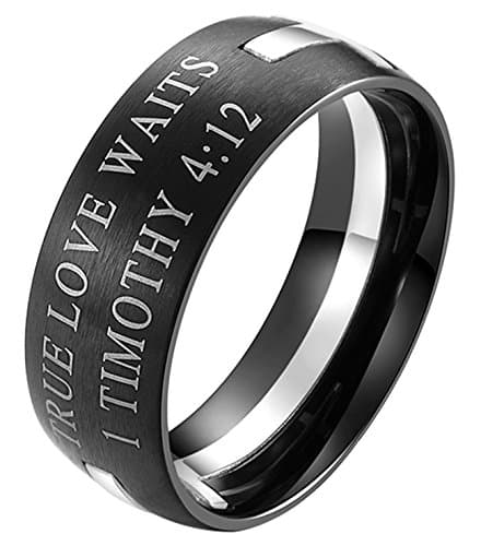 EZSONA Men's 8mm Stainless Steel Bible Verse Christian Purity Puzzle Ring 1 Timothy 4:12