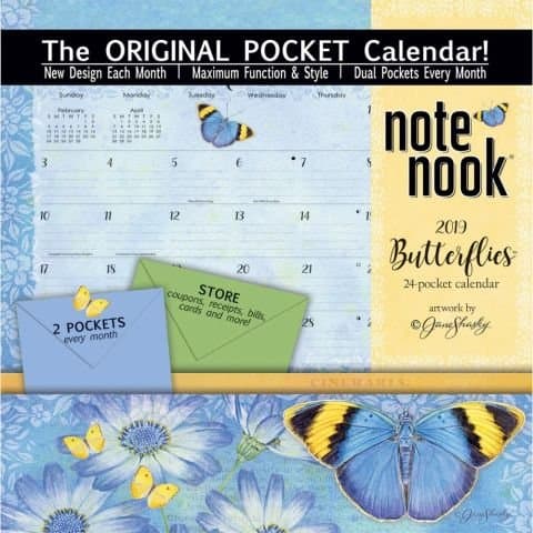Wells St. by LANG - 2019 Note Nook Organizational Wall Calendar -"Butterflies," Artwork by Jane Shasky - 24 Storage Pockets - 12 Months - 11 3/4 x 13 1/4 Inches