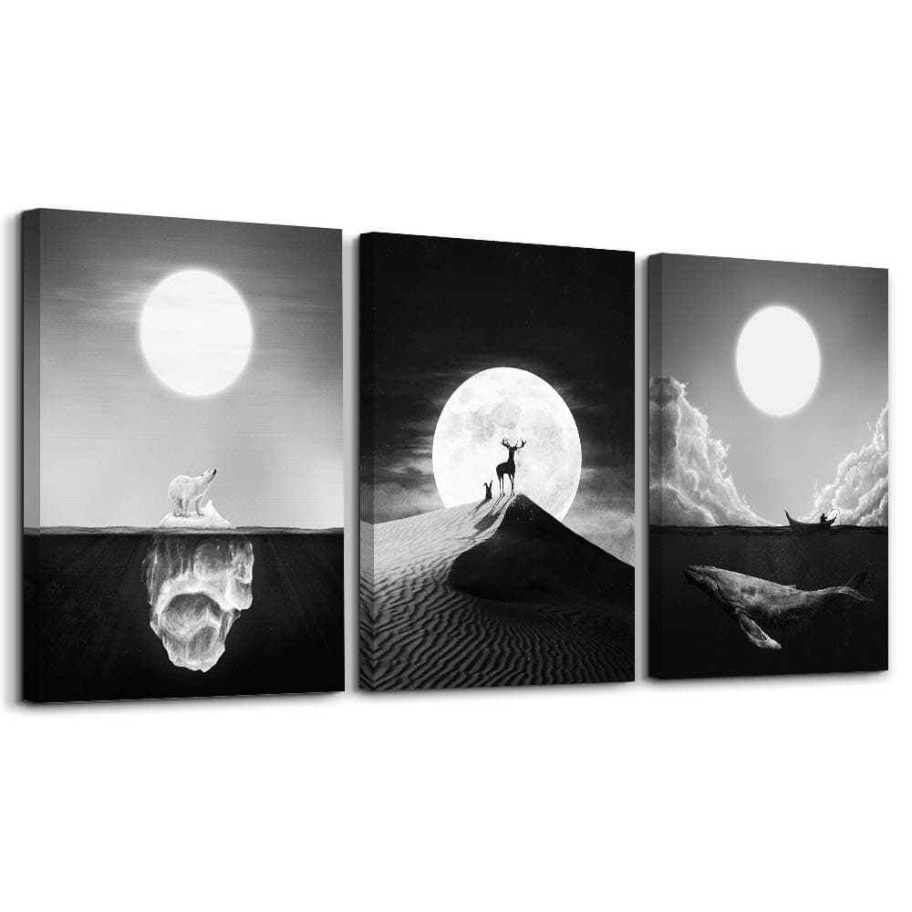 Wall Art Abstract Sunrise and Sunset Canvas Prints Wall Art Paintings Abstract (12inchx16inchx3, Black Deer)