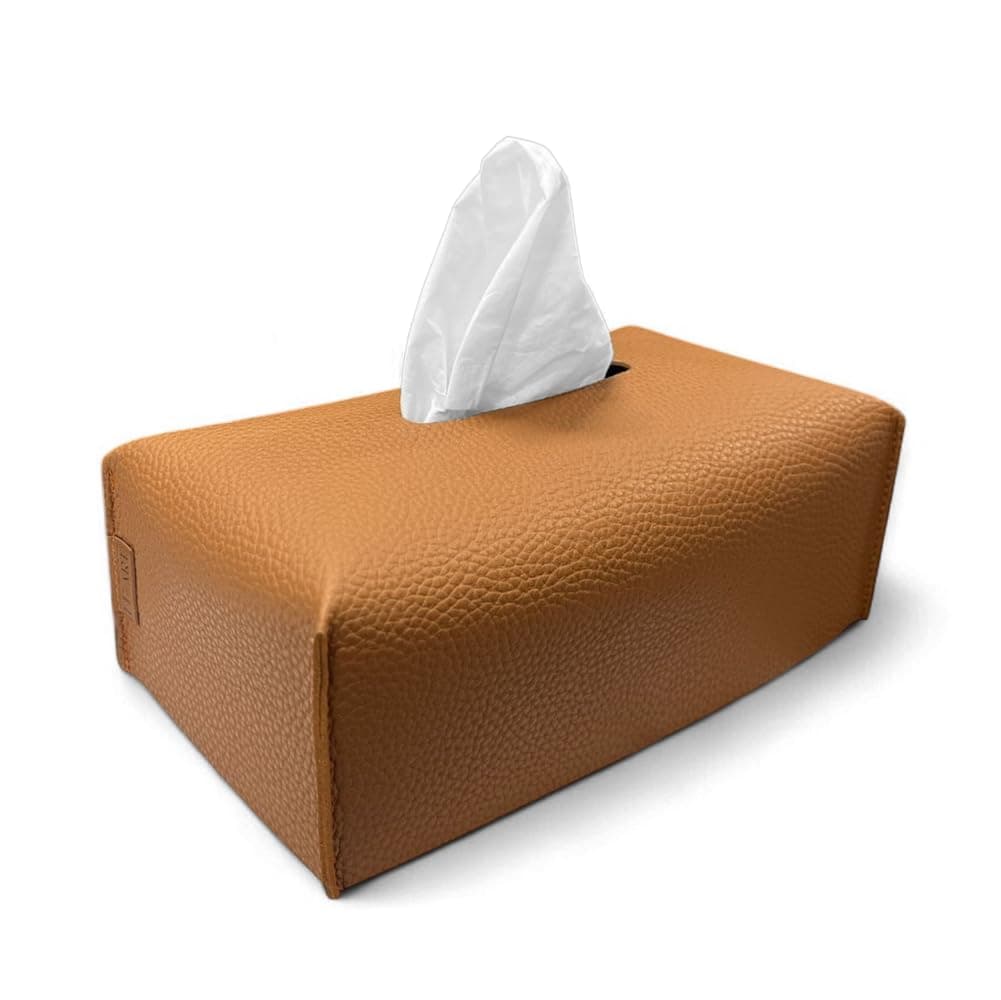 Leather Tissue Box Cover – Elegant Tissue Box Holder for Home Office Car Hotel Decor | Living Room Bedroom Bathroom | Facial Tissue Holder, Car Tissue Box Holder (Caramel)