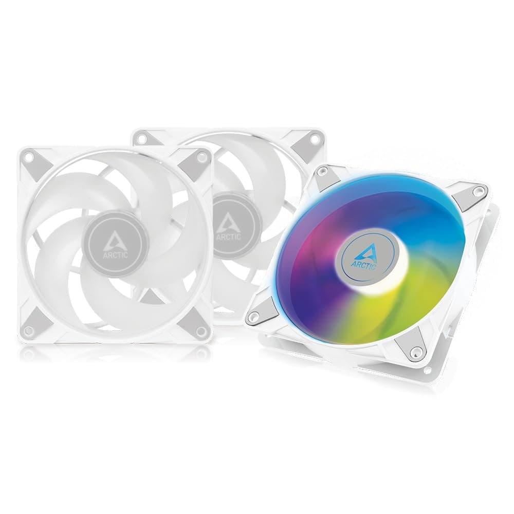 ARCTICP12 PWM PST A-RGB (3 Pack) - PC Fans, 120mm PWM Case Fan Optimized for Static Pressure, Semi-Passive: 200–2000 RPM (0 RPM <5%), 5V 3 pin ARGB LED - White