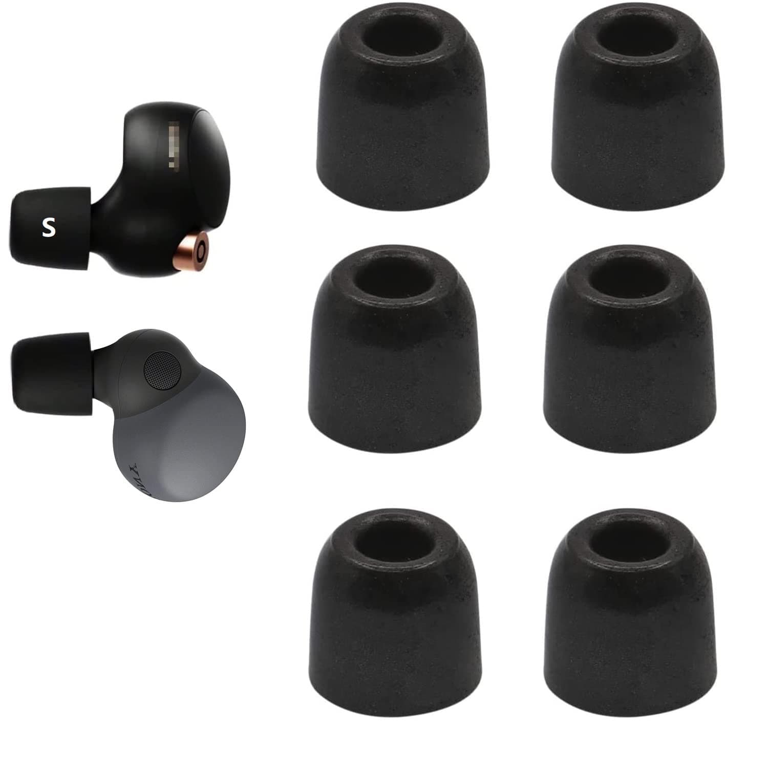 JNSA Memory Foam Eartips Replacement for Sony WF-1000XM4 WF-1000XM5 Earbuds Foam Tips Compatible with Sony WF WI XBA Series Fit Charging Case, Black, Small Size 3 Pairs (Foam4XM4B3PS)