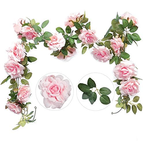 Felice Arts 2PCS(13.8FT) Artificial Rose Vine Silk Flower Garland Hanging Fake Roses Flowers Plants for Hotel Office Wedding Home Party Garden Craft Art Decor,Pink