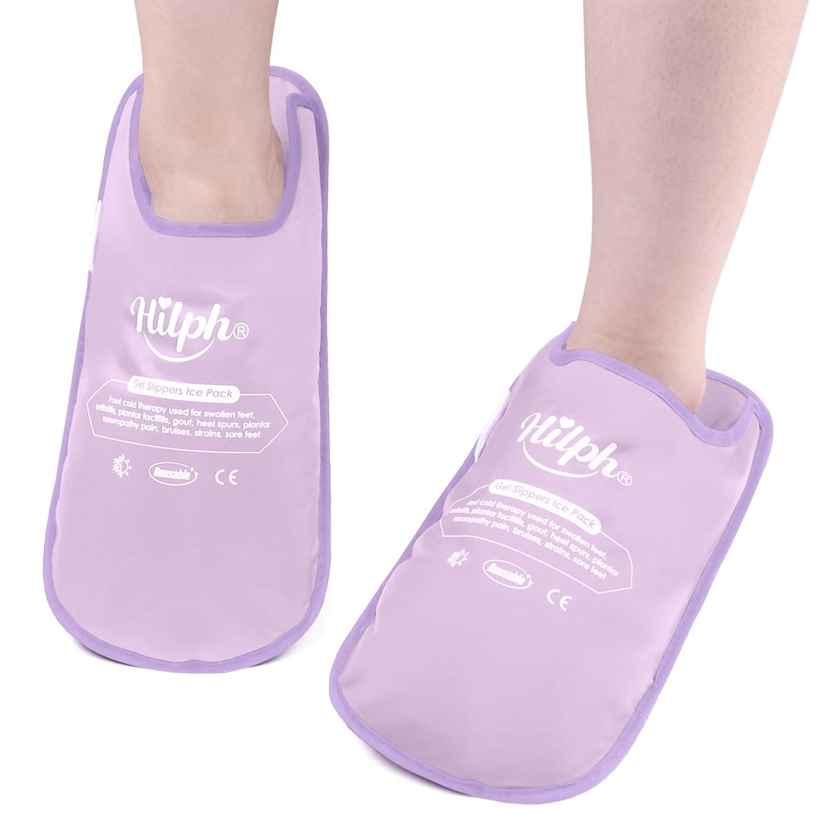 Hilph Foot Ice Pack Slippers for Plantar Fasciitis 2 Packs, Reusable Hot Cold Packs Gel Ice Slipper for Foot and Broken Toes, Gout, Foot Surgery, Neuropathy, Diabetic, Swollen (Purple)