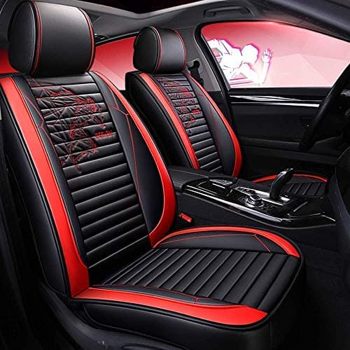 Mopow Car Seat Covers Dynamic Style Full Set PU Leather Cushion with Personalized Embroidery Process Interior Seat Saver Replacement Covers 5 Seats Full Set
