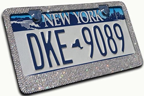 Premium Bling Diamond Sparkle Crystal Stainless Steel License Plate Frame (1 Pack, Clear Crystal)