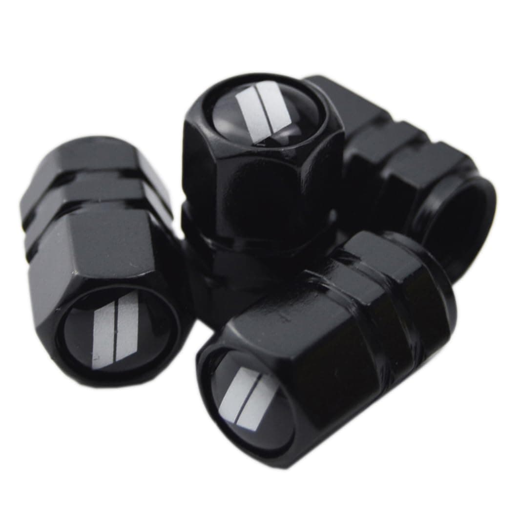 (Set of 4) // Slash Metal Auto Tire Valve Stem Cap Cover Trim with Resin Emblem for Dodge Challenger Charger SRT RT Ram Stem Covers for Cars Trucks Motorcycles SUVs RVs and Bikes